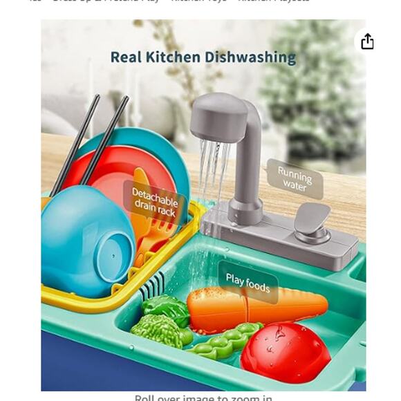 Play Sink with Running Water, Cutting Food&Play Dishes GREEN - Picture 2 of 7